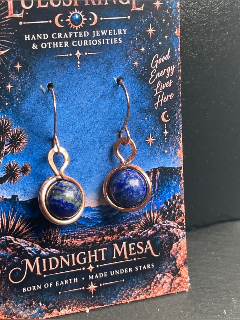 Artisan Blue & Gold Round Drop Earrings - Picture 2 of 8